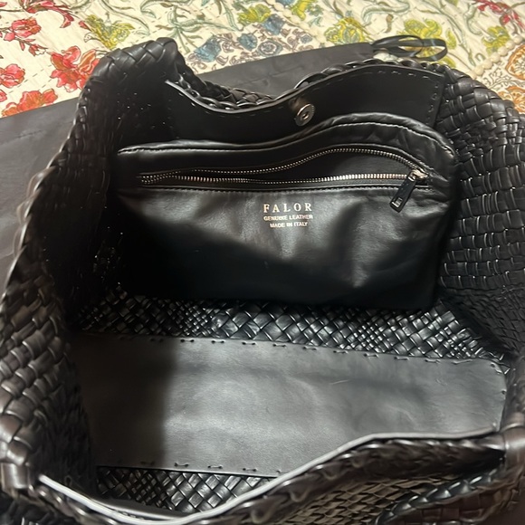 FALOR FIRENZE Hand Woven Italian Leather Tote Bag Black F7349T - Picture 3 of 11